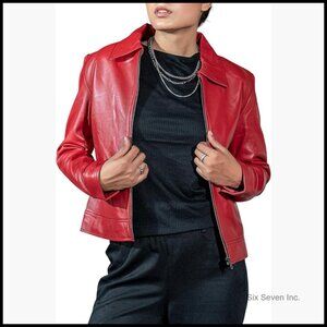 Premium Lambskin Leather Jacket with Polo Collar and Quilted Lining